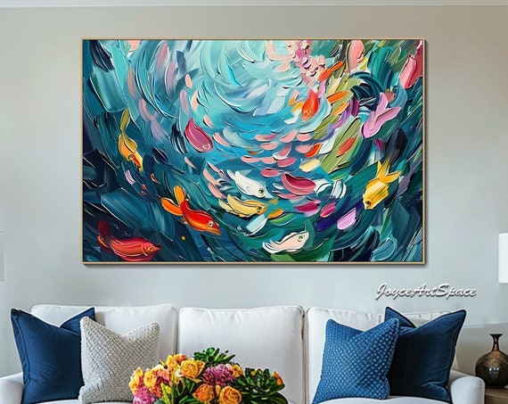 Abstract Fish Oil Painting, Boho Ocean Wall Art Print