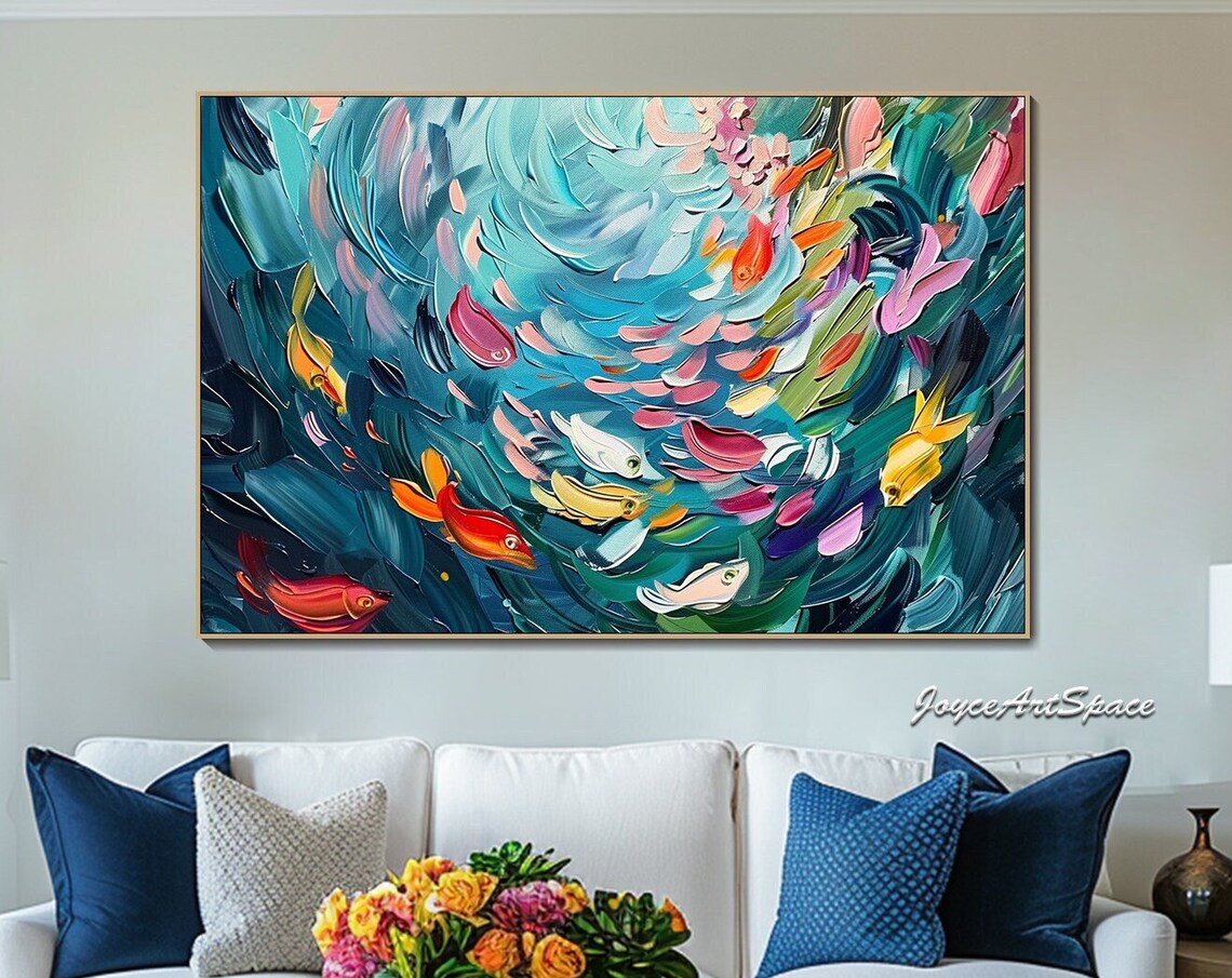 Abstract Fish Oil Painting, Boho Ocean Wall Art Print
