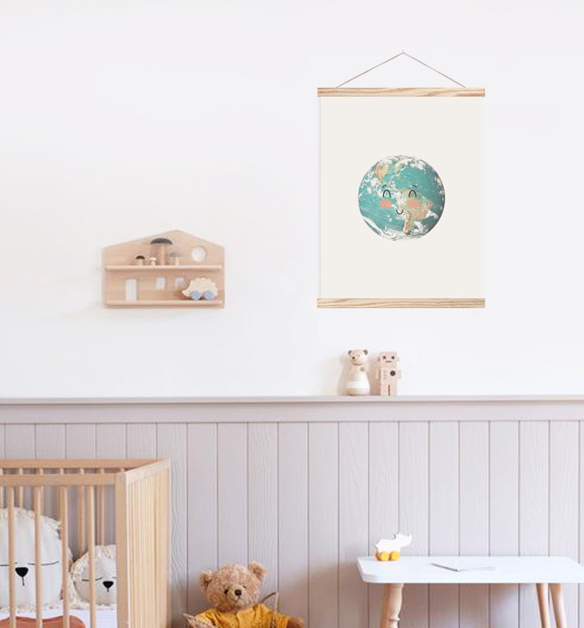Smiling Earth Cute Happy Planet Face Kids Nursery Wall Poster