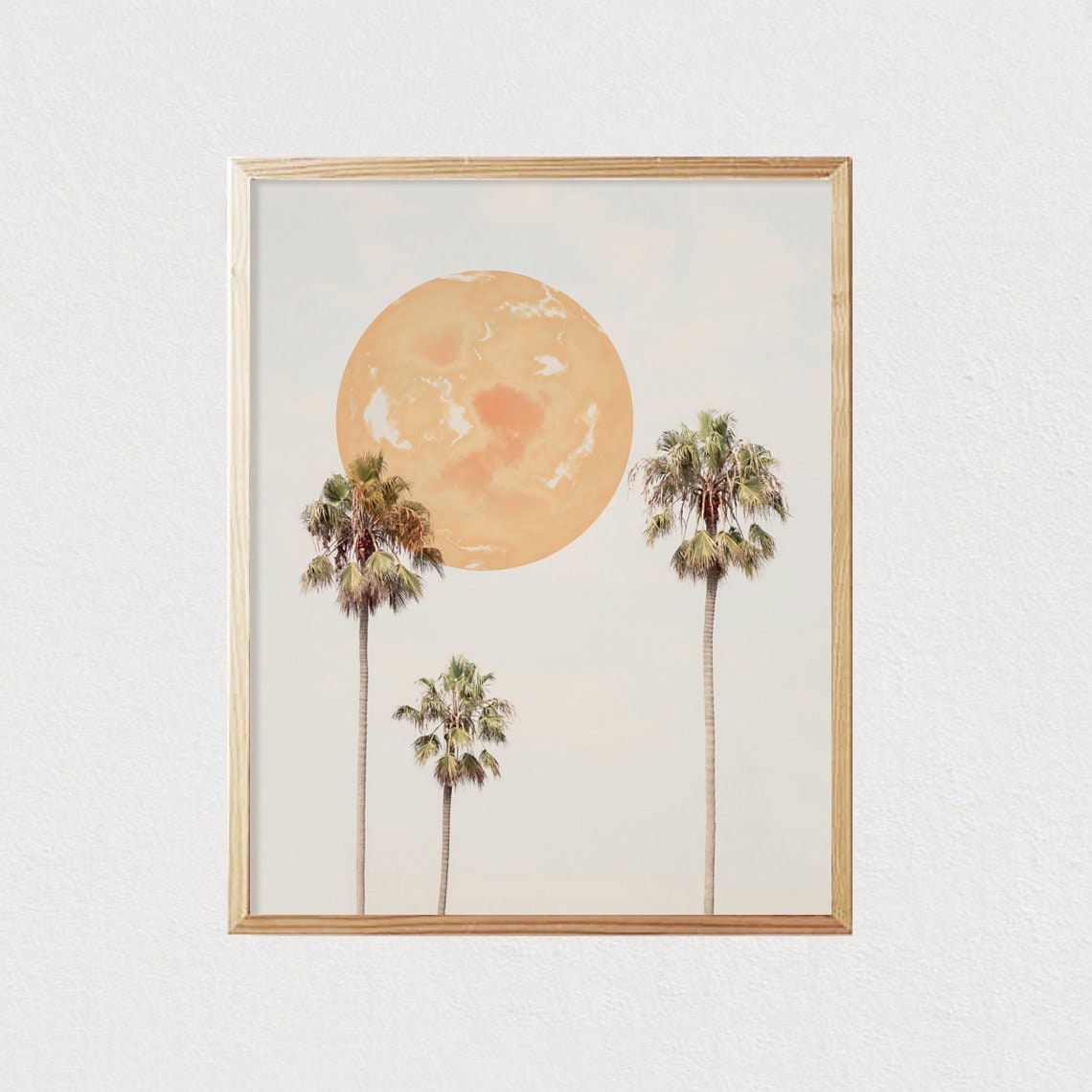 Three Palm Trees Under Giant Orange Sun Beach Sunset Wall Poster - Image 2