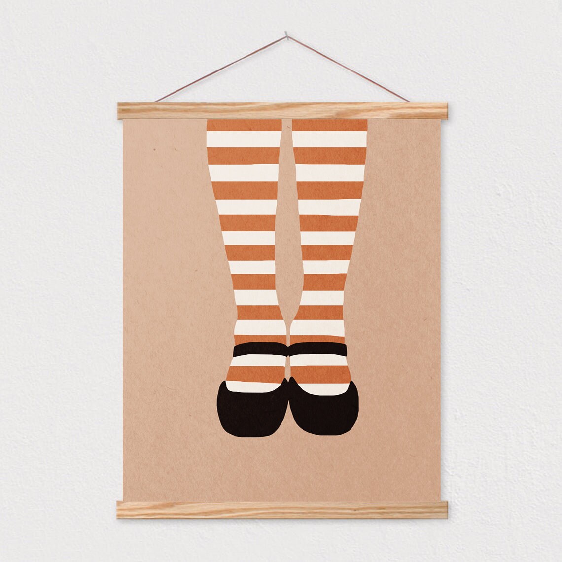 Girl Striped Tights Mary Jane Shoes Playful Minimalist Kids Art Poster - Image 2