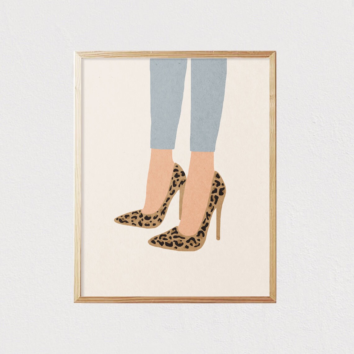 Woman In Jeans And Leopard Spotted Stiletto Heels Fashion Illustration Poster