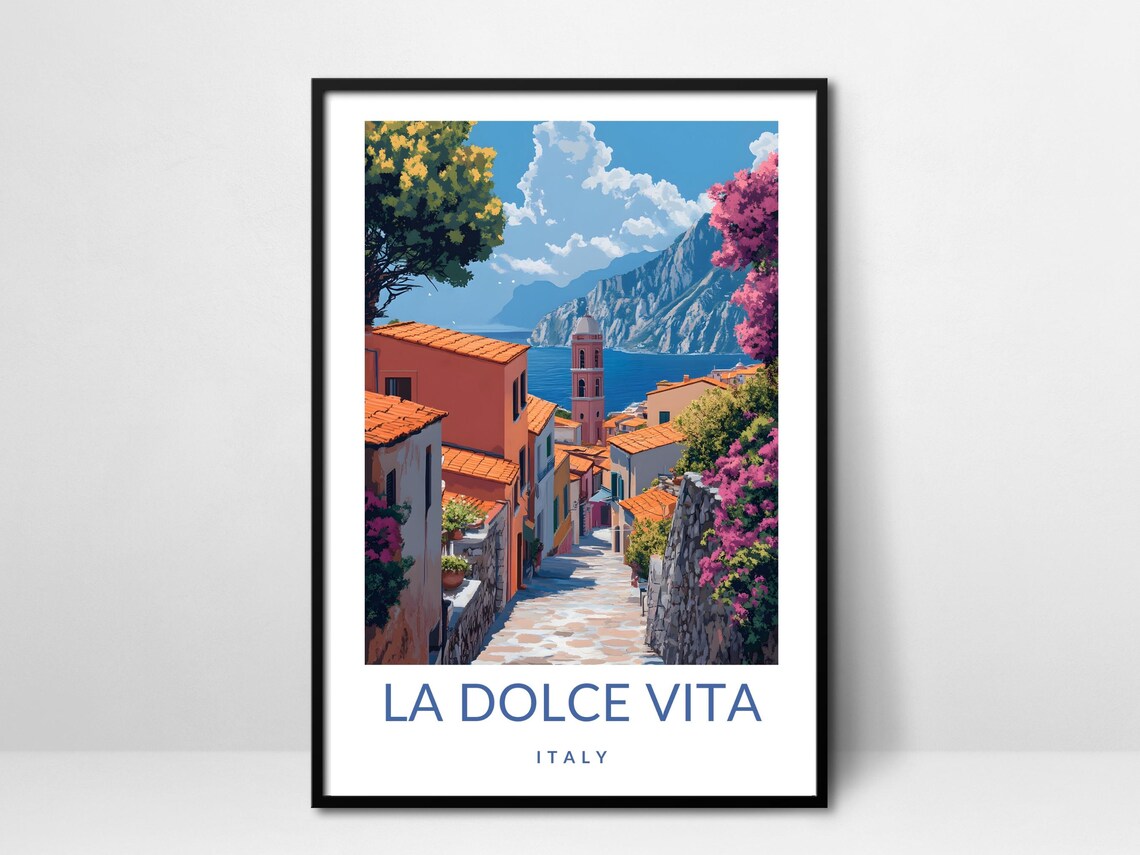 La Dolce Vita Italy Coastal Village Mediterranean Street Travel Poster