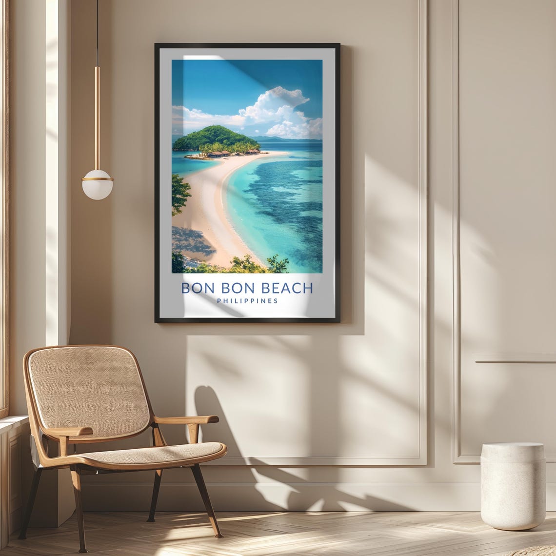 Bon Bon Beach Philippines Curved Sandbar Turquoise Travel Poster - Image 2