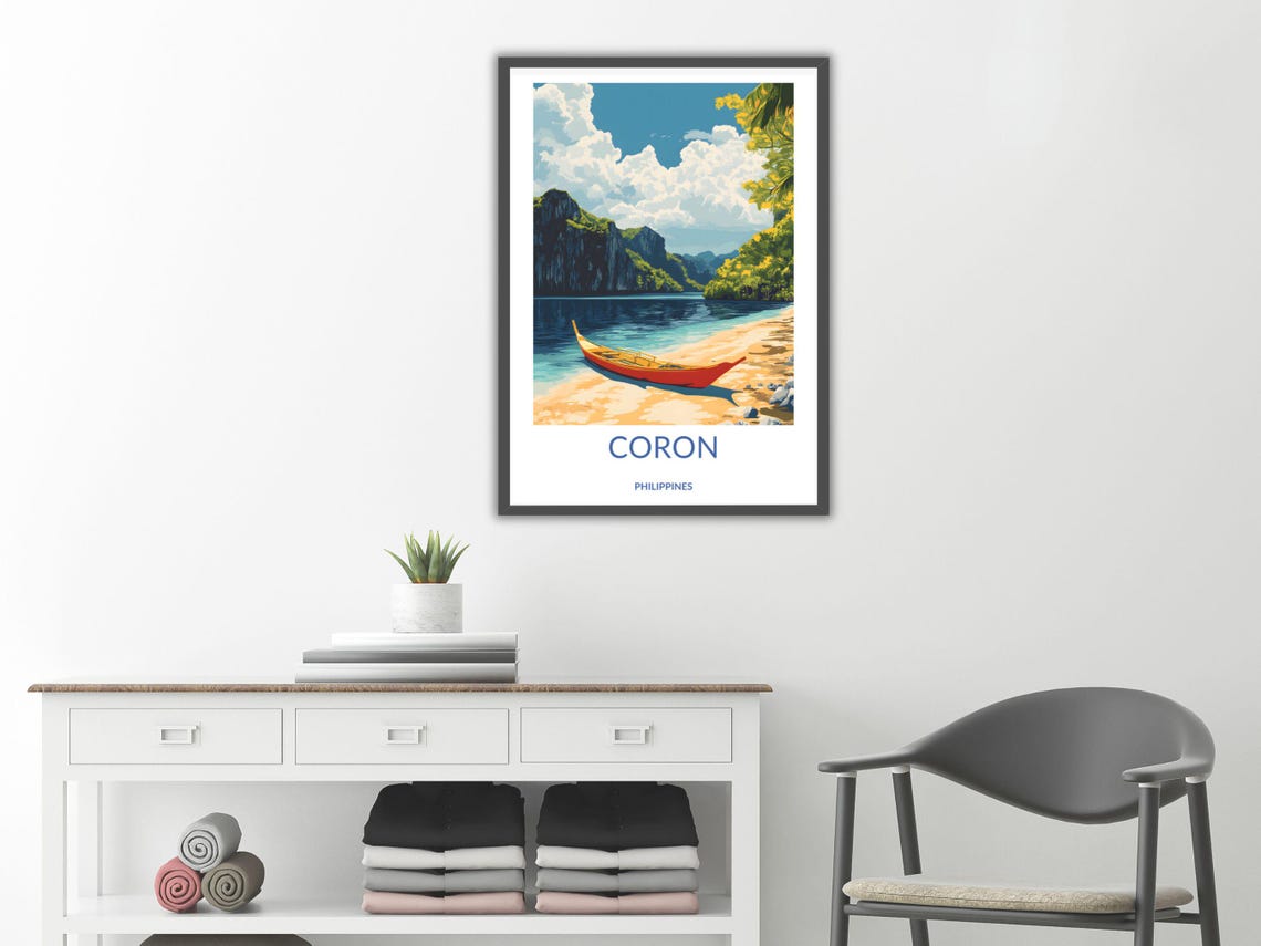 Coron Palawan Philippines Beach Boat Cliffs Tropical Travel Poster - Image 2