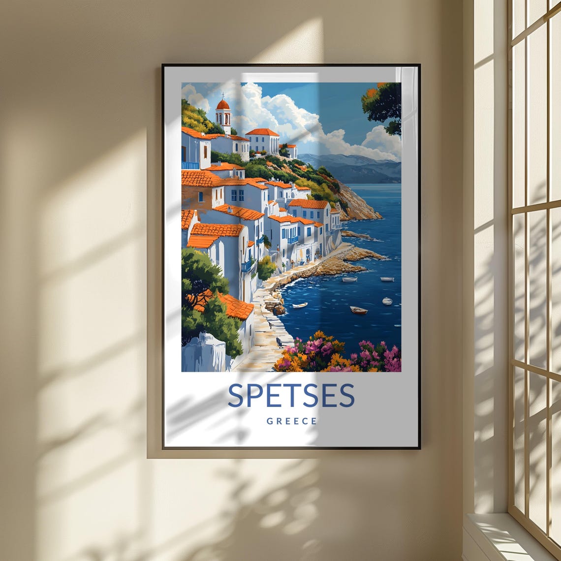Spetses Greece Island Seaside Village Terracotta Travel Poster - Image 3
