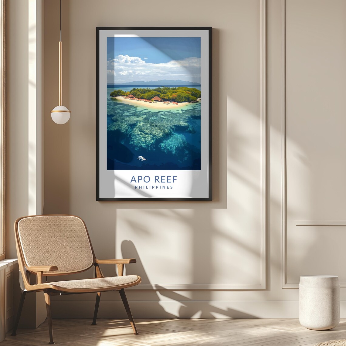 Apo Reef Philippines Tropical Island Aerial Vintage Travel Poster - Image 2