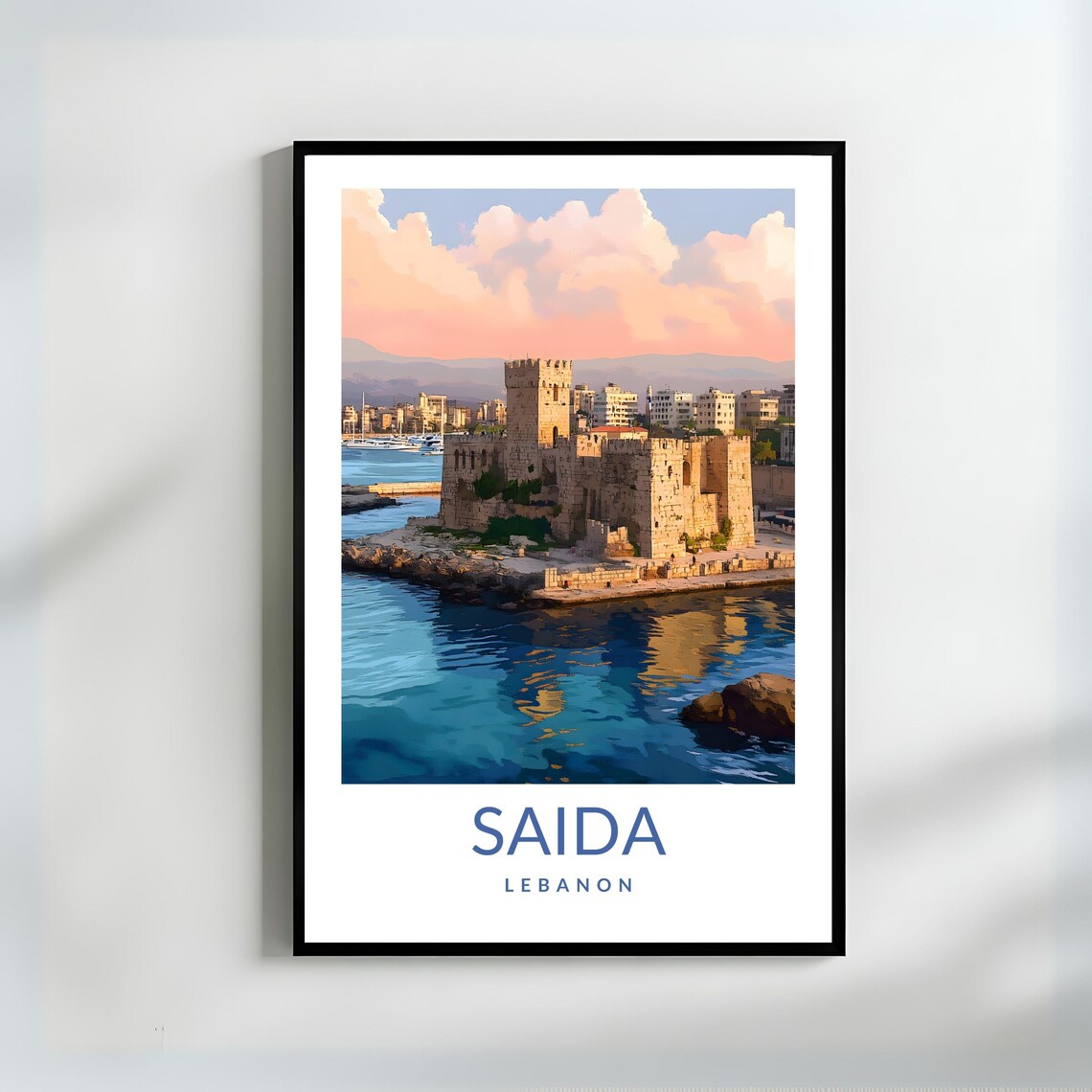 Saida Lebanon Sea Castle Fortress Sunset Coast Travel Poster