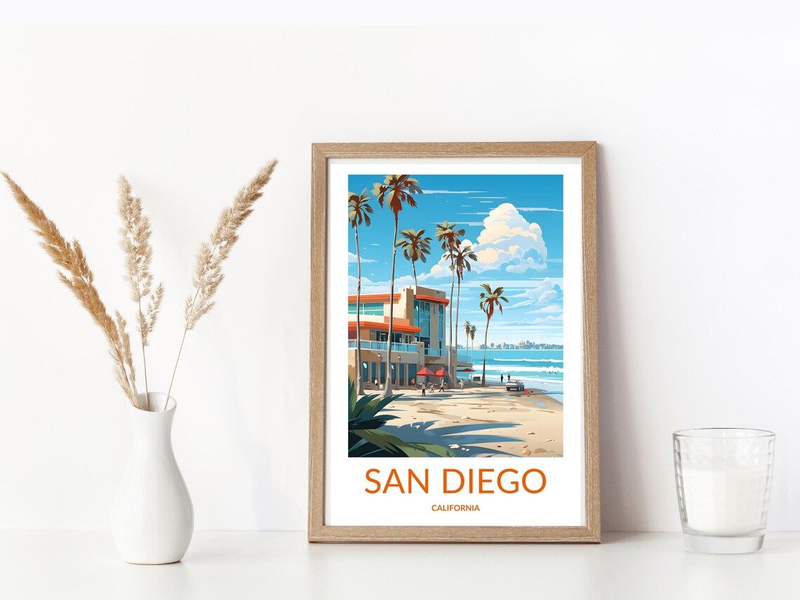 San Diego California Palm Beach Ocean View Building Scene Poster - Image 3