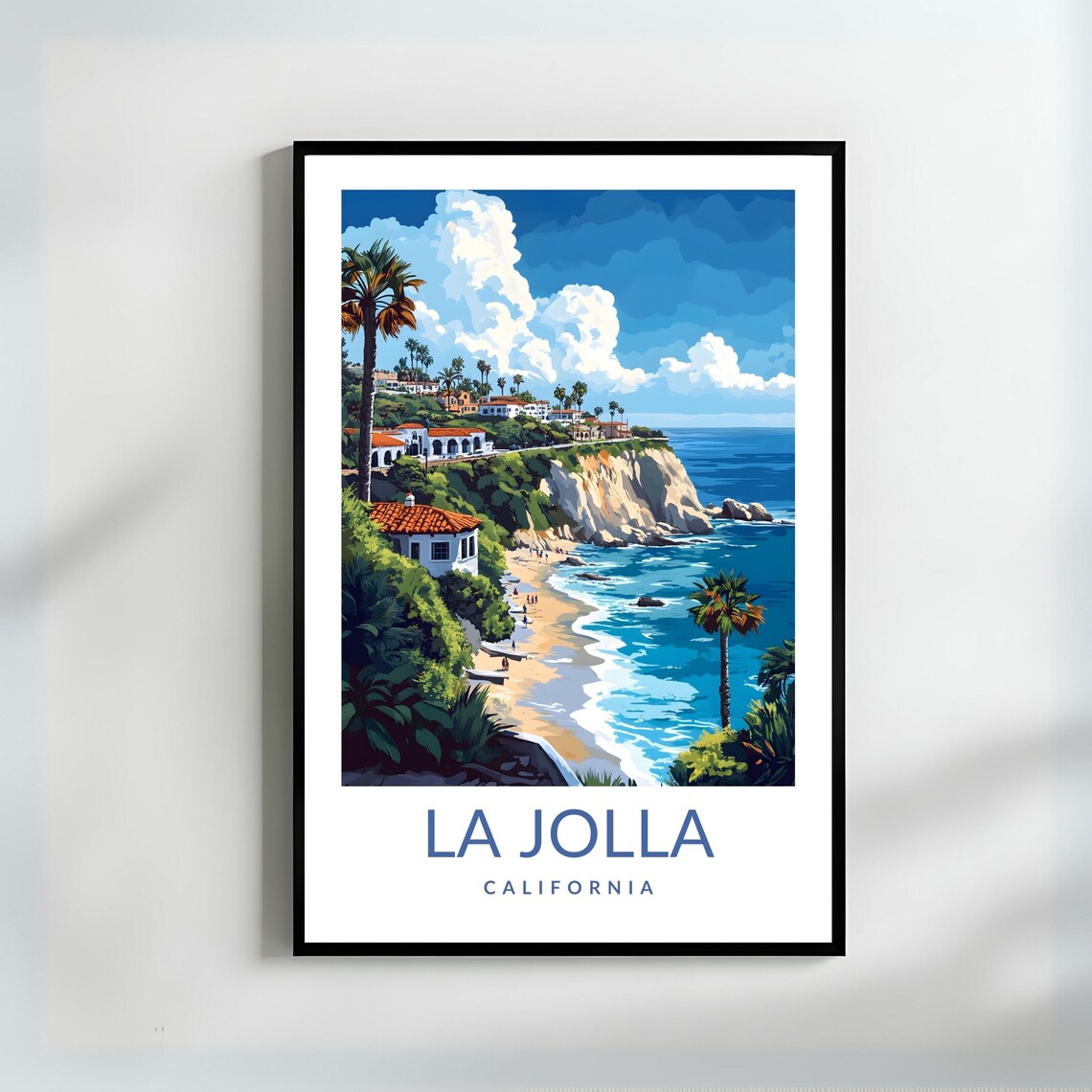 La Jolla California Ocean Cliffline Beach Scene Travel Poster