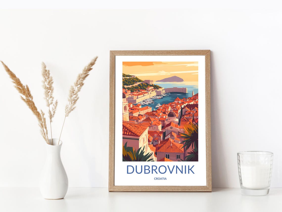 Dubrovnik Sunrise Art Croatia Cityscape Adriatic Coast Print Dubrovnik City Walls European Travel Poster Dubrovnik Decor - Image 3