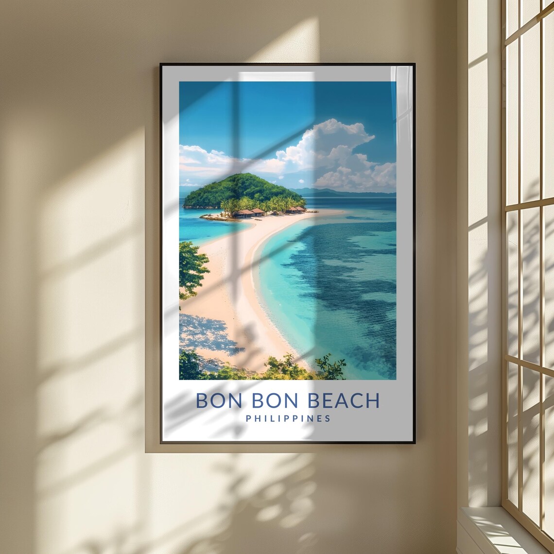 Bon Bon Beach Philippines Curved Sandbar Turquoise Travel Poster - Image 3