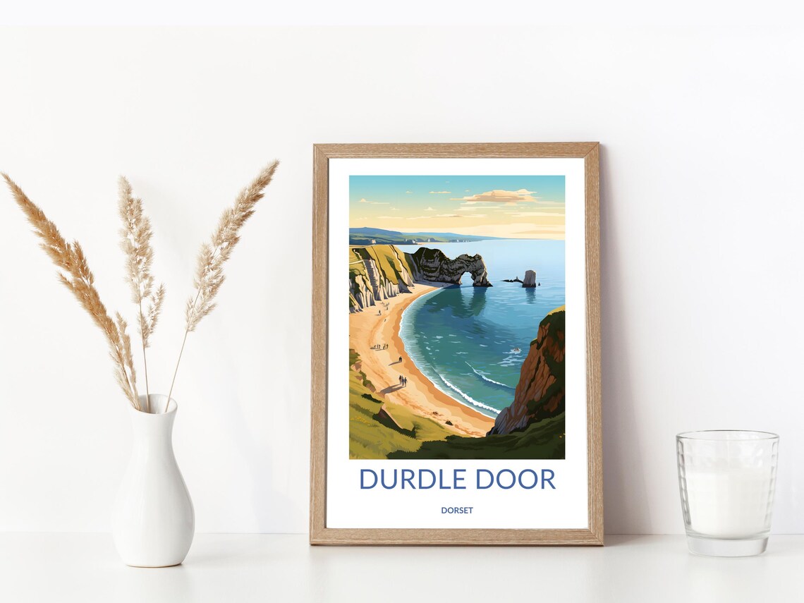 Durdle Door Dorset Beach Arch Sunny Day Coastline Art Poster - Image 3