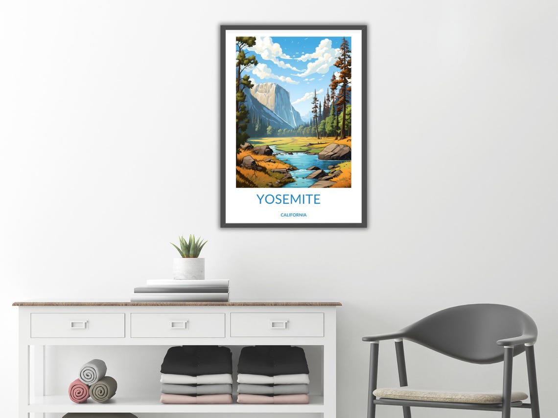 Yosemite El Capitan Half Dome Meadow Stream California Scenic Poster - Image 2