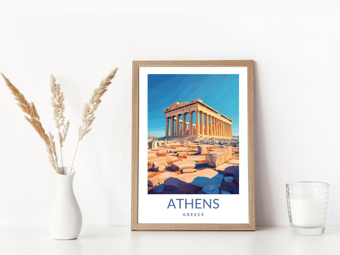 Athens Greece Parthenon Vintage Travel Poster Ancient Landmark Art - Image 3