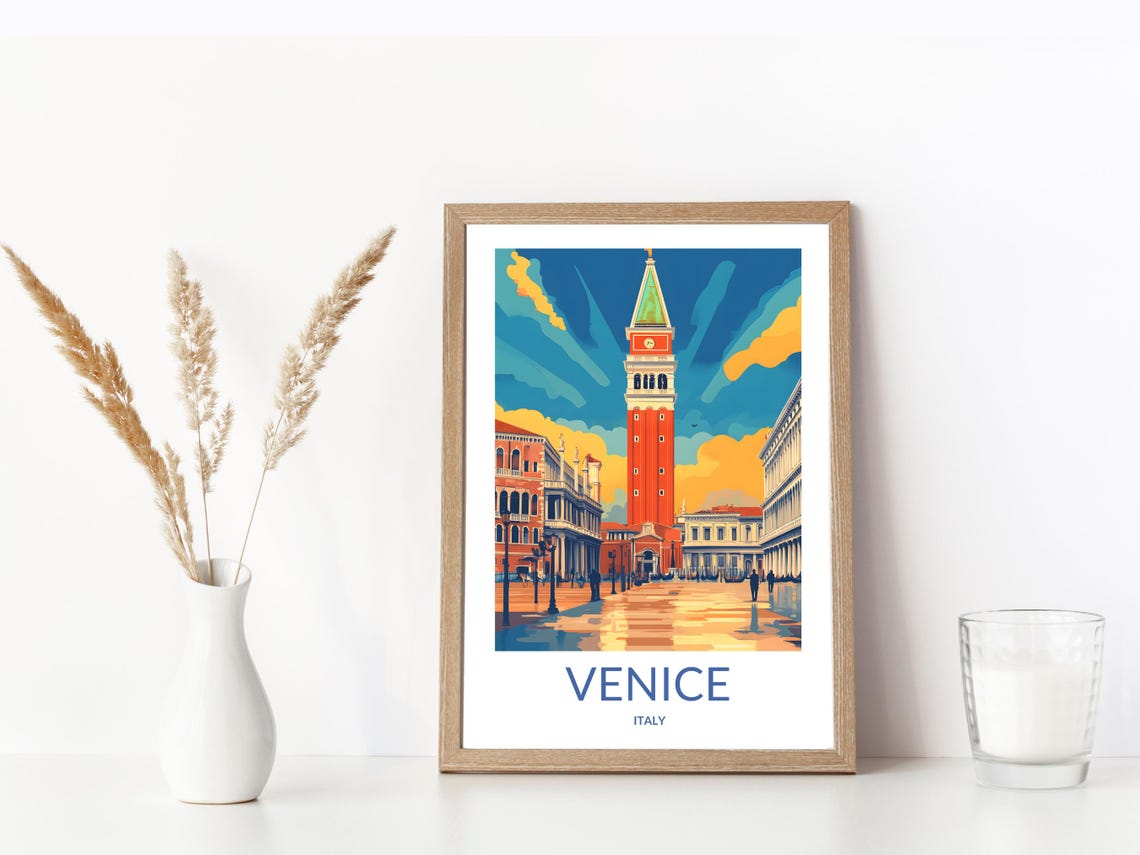 Venice Italy St Marks Campanile Grand Square Sunset View Poster - Image 3