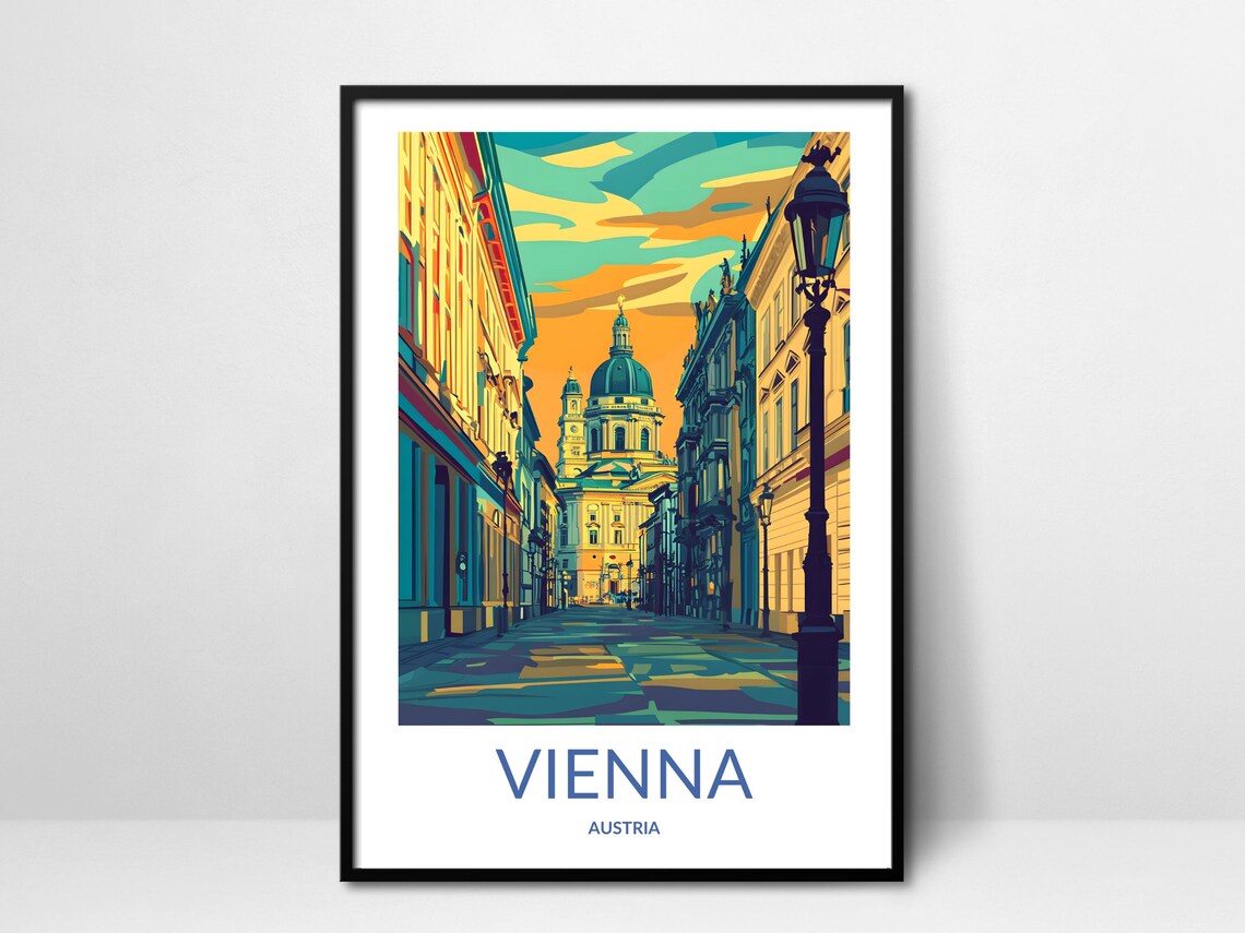Vienna Austria Domed Church Street Lamppost Historic Evening Poster