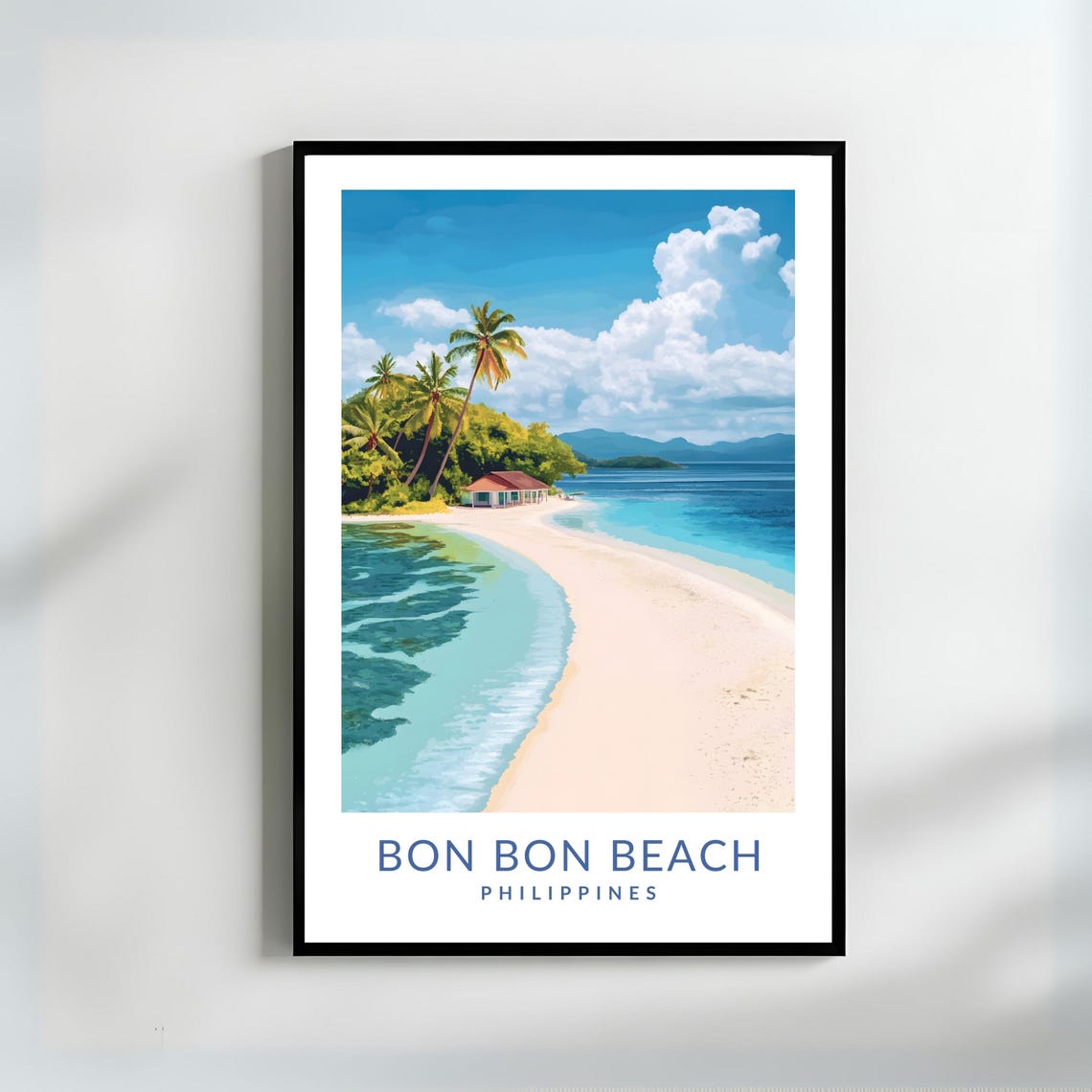 Bon Bon Beach Philippines Palm Cove Sandy Shore Travel Poster