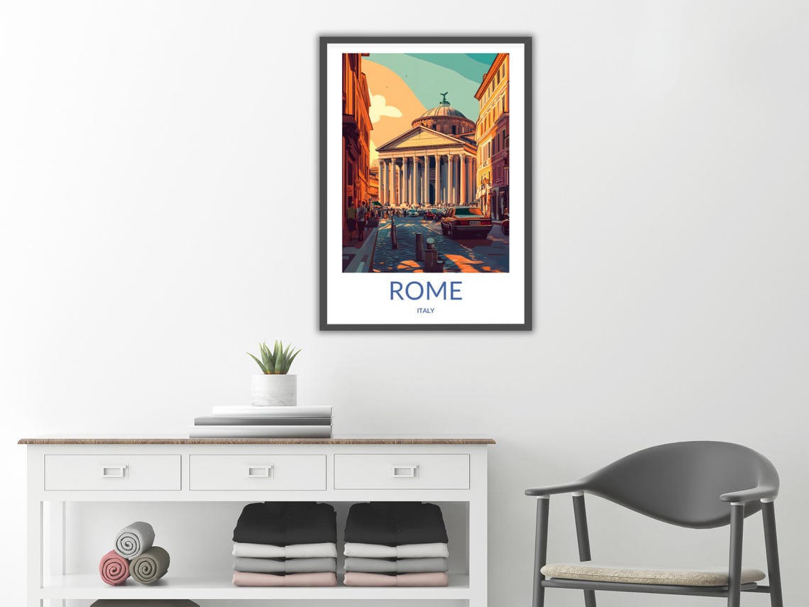 Rome Italy Pantheon Temple Columns Street Vintage Travel Poster - Image 2