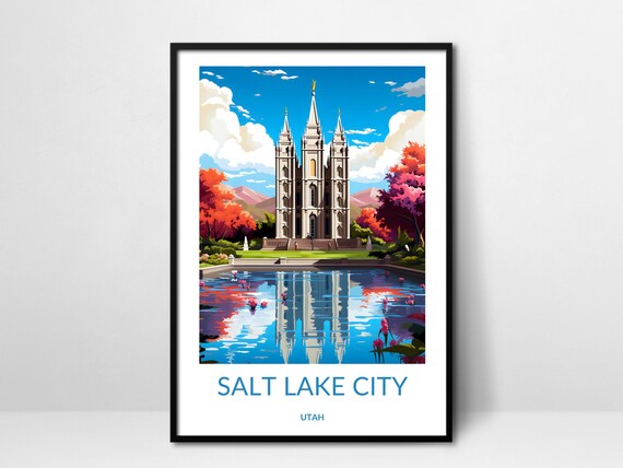 Salt Lake City Utah Temple Reflecting Pool Autumn Travel Poster