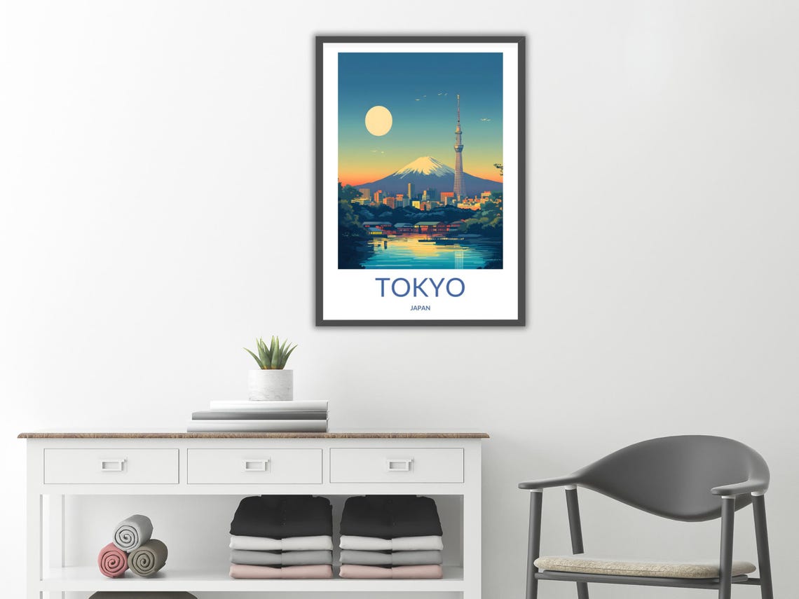 Tokyo Skytree Mount Fuji Moonlit Skyline Water Travel Poster - Image 2