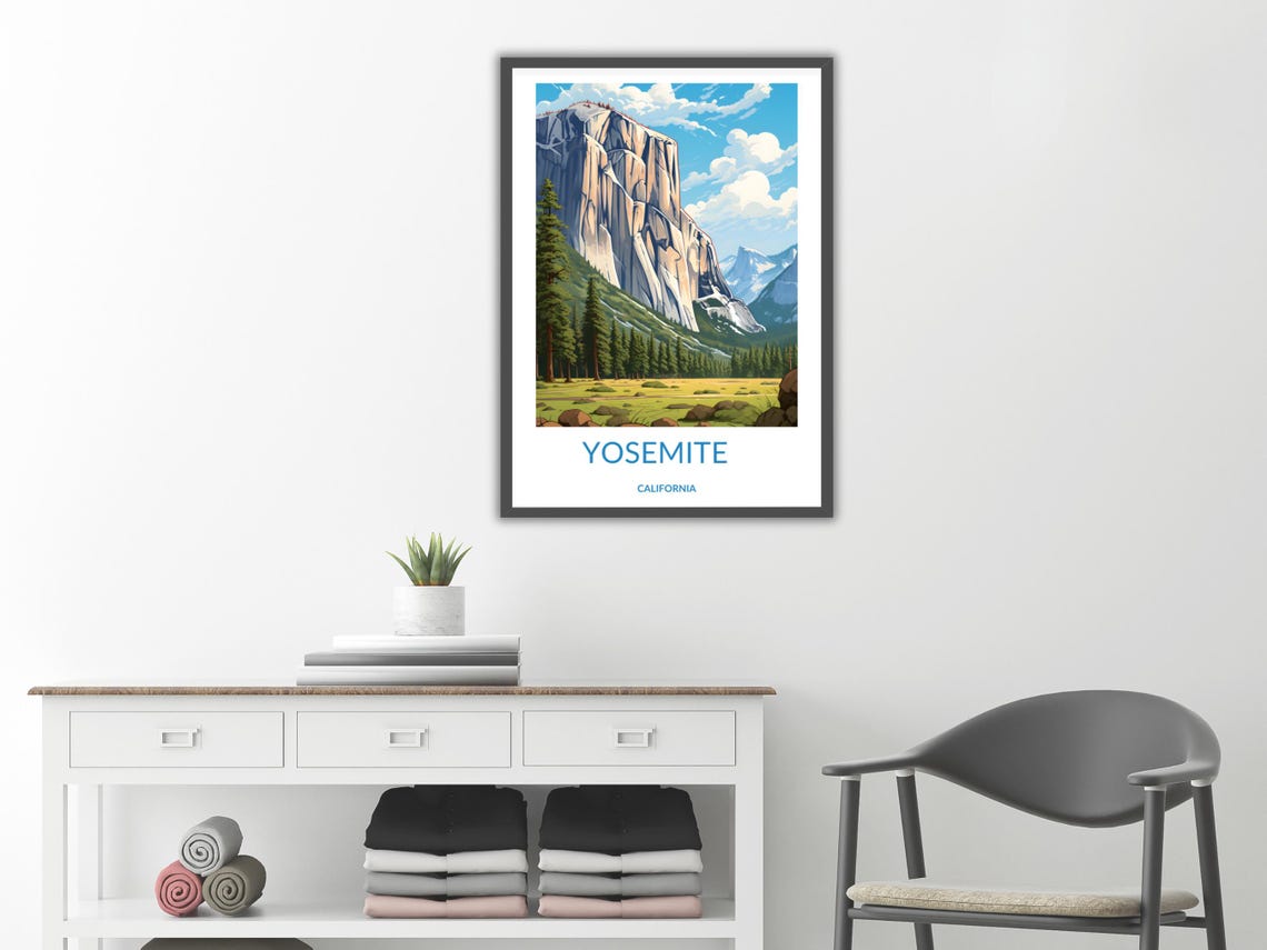 Yosemite El Capitan Granite Cliff Meadow Pines California Art Poster - Image 2