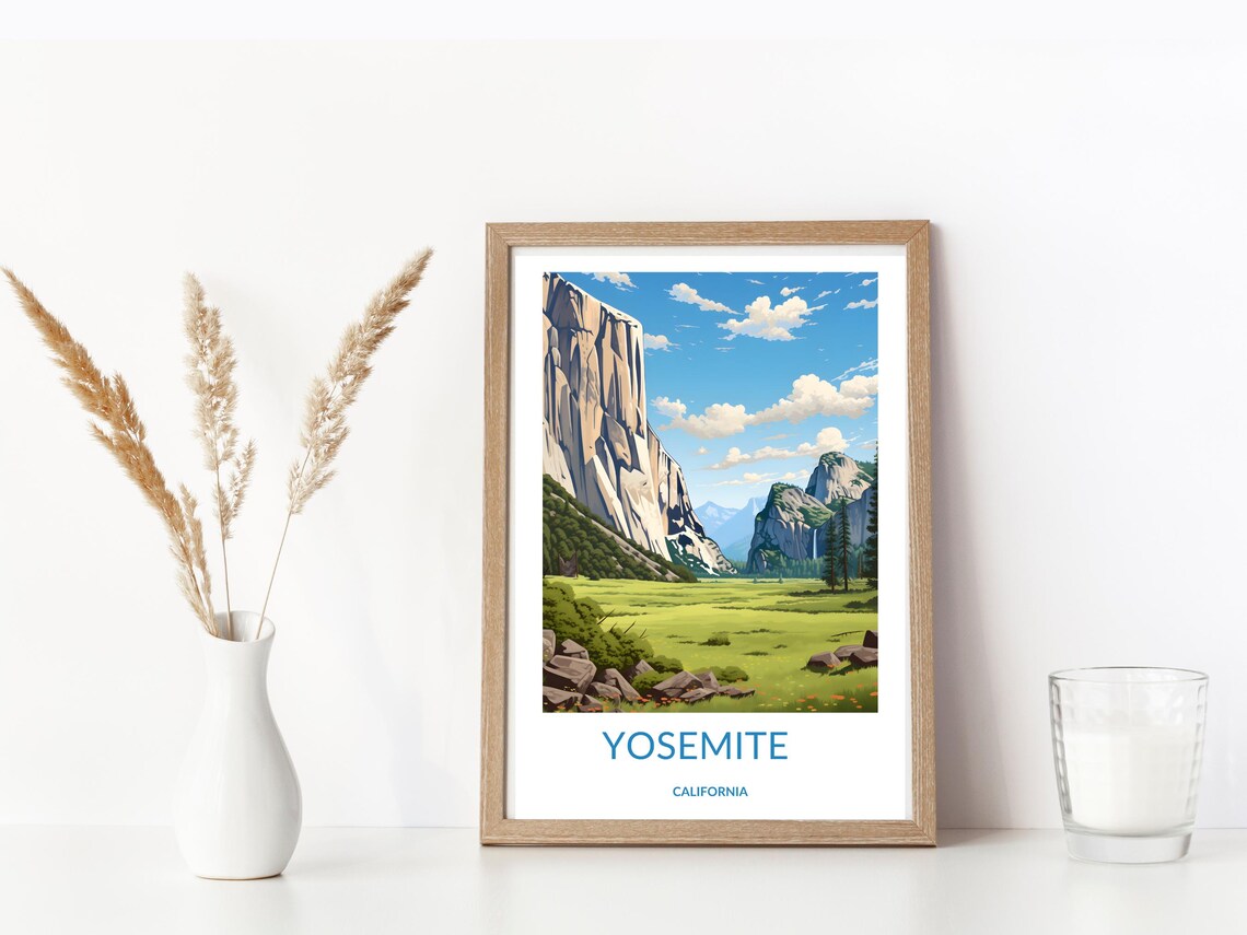 Yosemite El Capitan Half Dome Waterfall Meadow California Travel Poster - Image 3