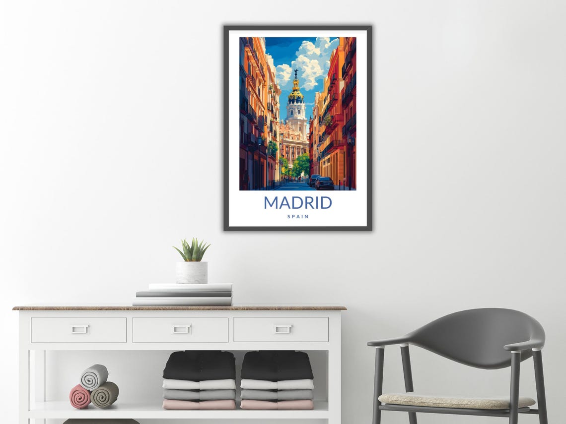 Madrid Spain Sunlit Street Grand Dome Vintage Travel Poster Scene - Image 2