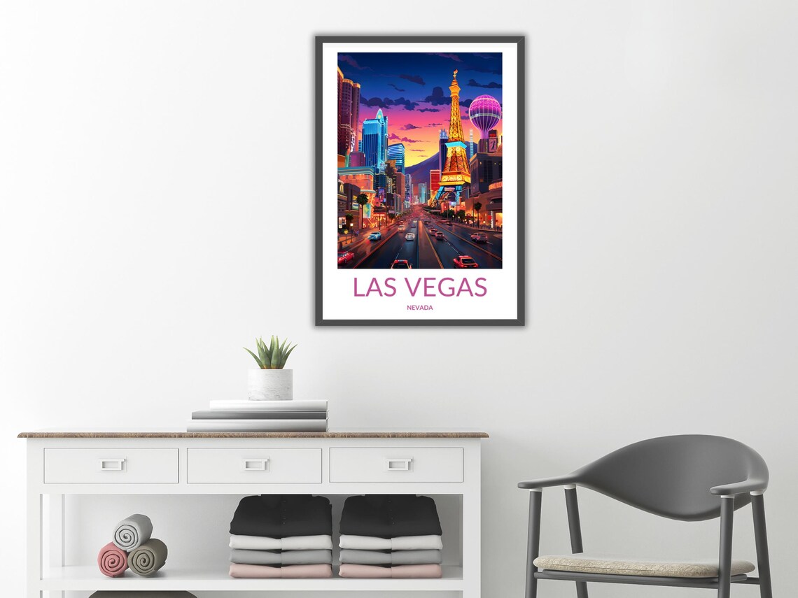 Las Vegas Cityscape Art Poster Vibrant Nevada Travel Poster Vegas Strip Wall Decor Las Vegas Nightscape Poster City Lights Poster - Image 2