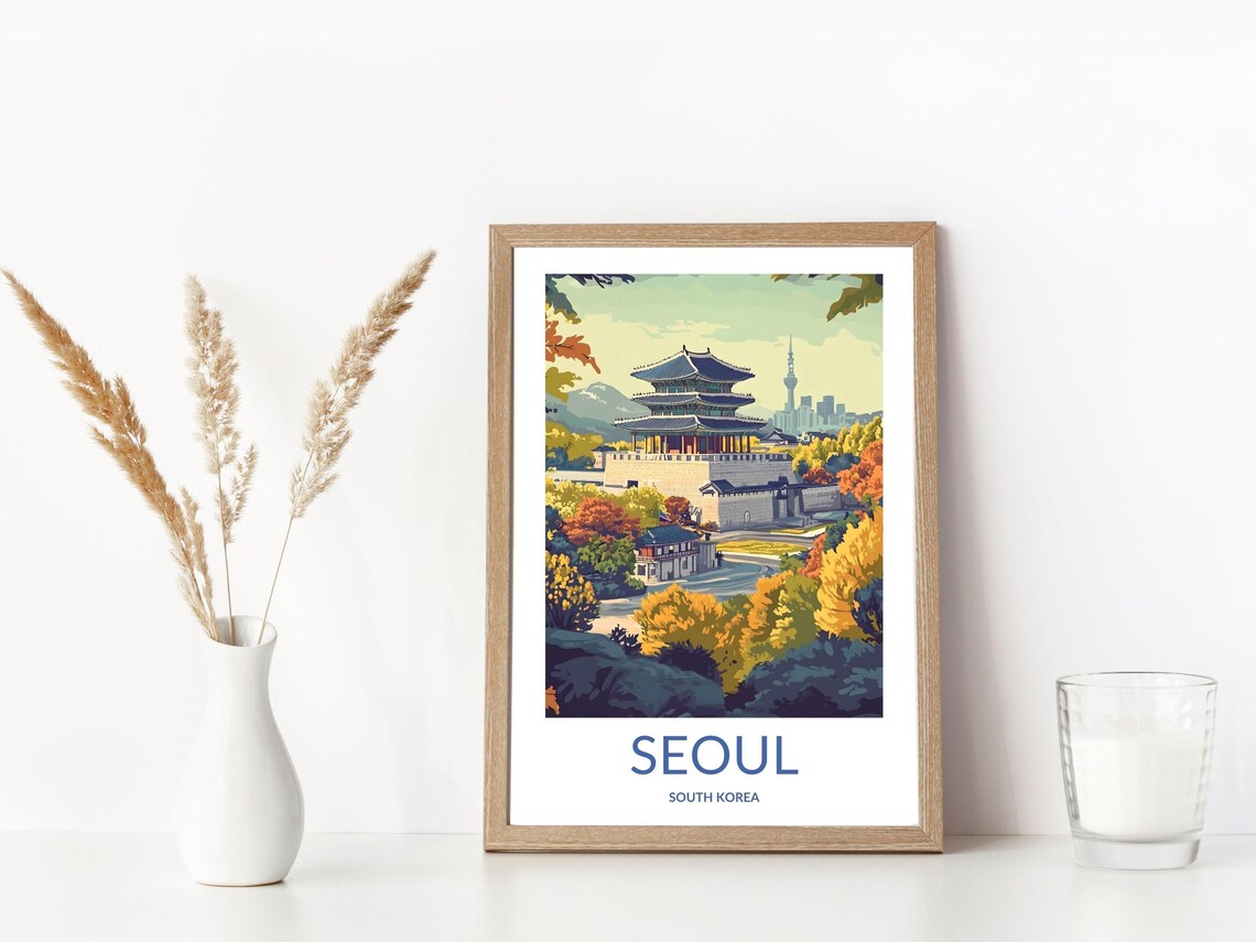 Seoul Gyeongbokgung Palace Autumn Gardens Vintage Travel Poster - Image 3