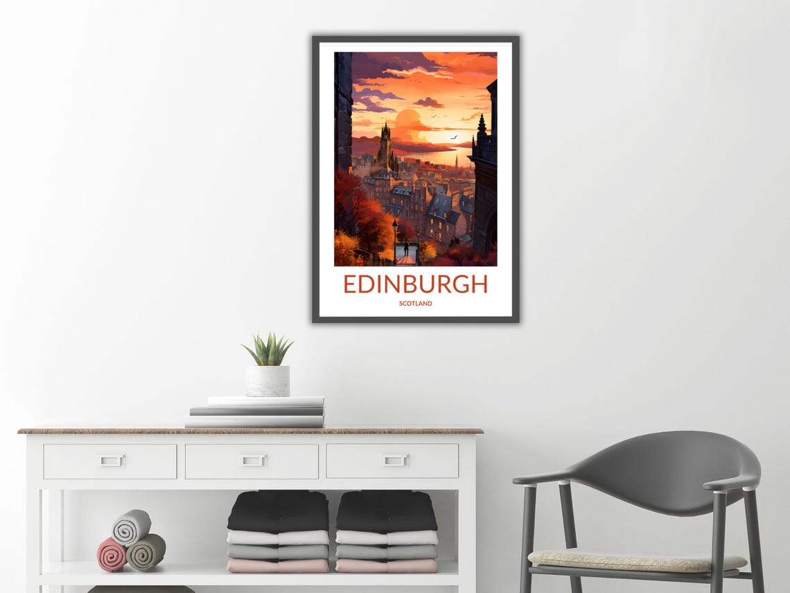 Edinburgh Sunset Church Spire City Rooftops Golden Evening Poster - Image 2