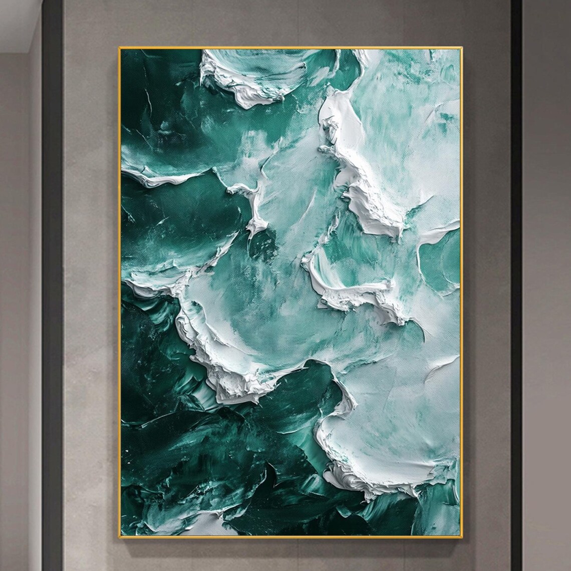 Emerald Green Ocean Wave Marble Textured Abstract Painting Poster