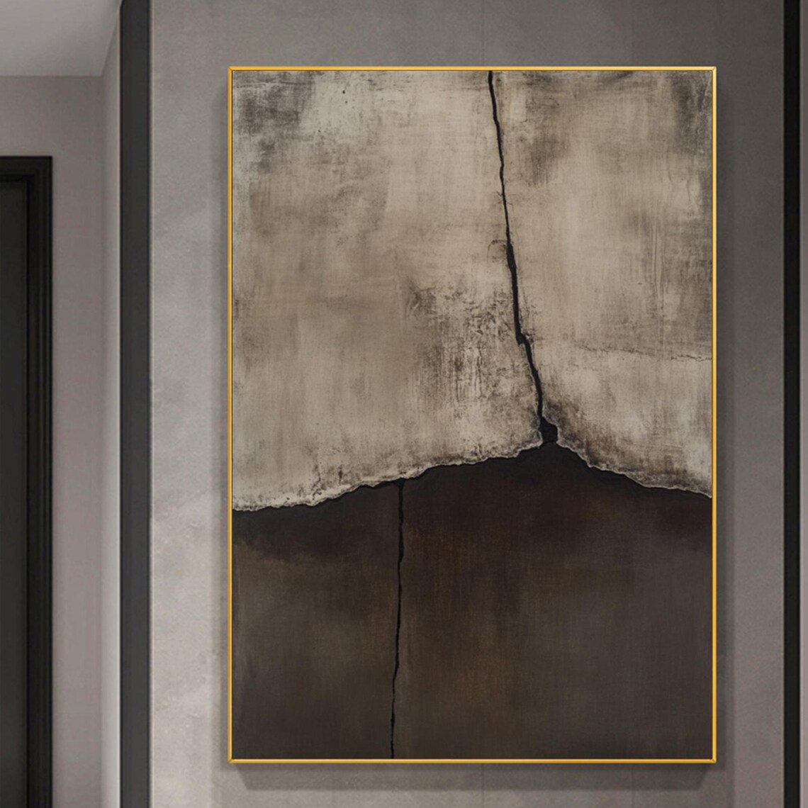 Moody Dark Brown Beige Cracked Abstract Wabi Sabi Art Poster