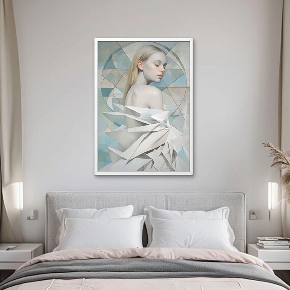 Ethereal Blonde Woman Portrait Pastel Geometry Art Poster Decor