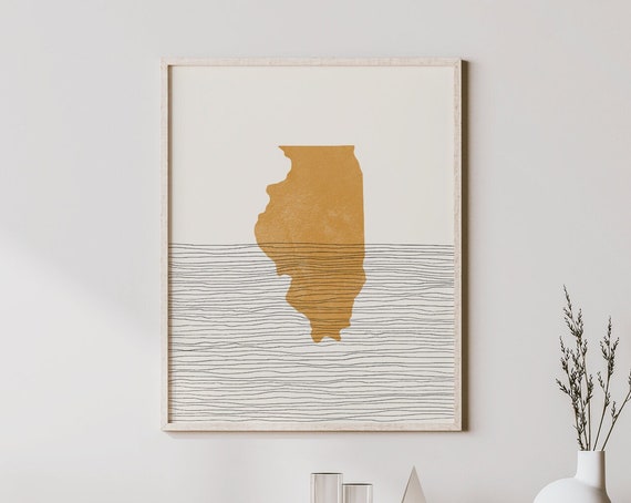 Illinois Boho Mid-Century Modern Travel Poster