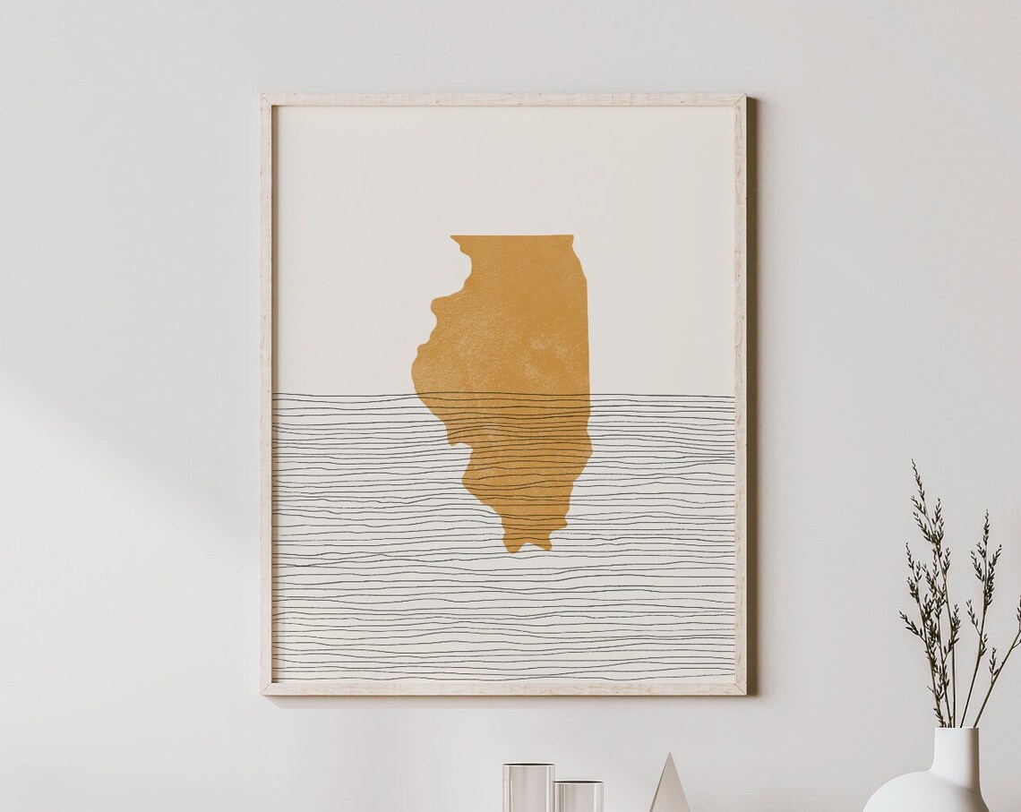 Illinois Boho Mid-Century Modern Travel Poster