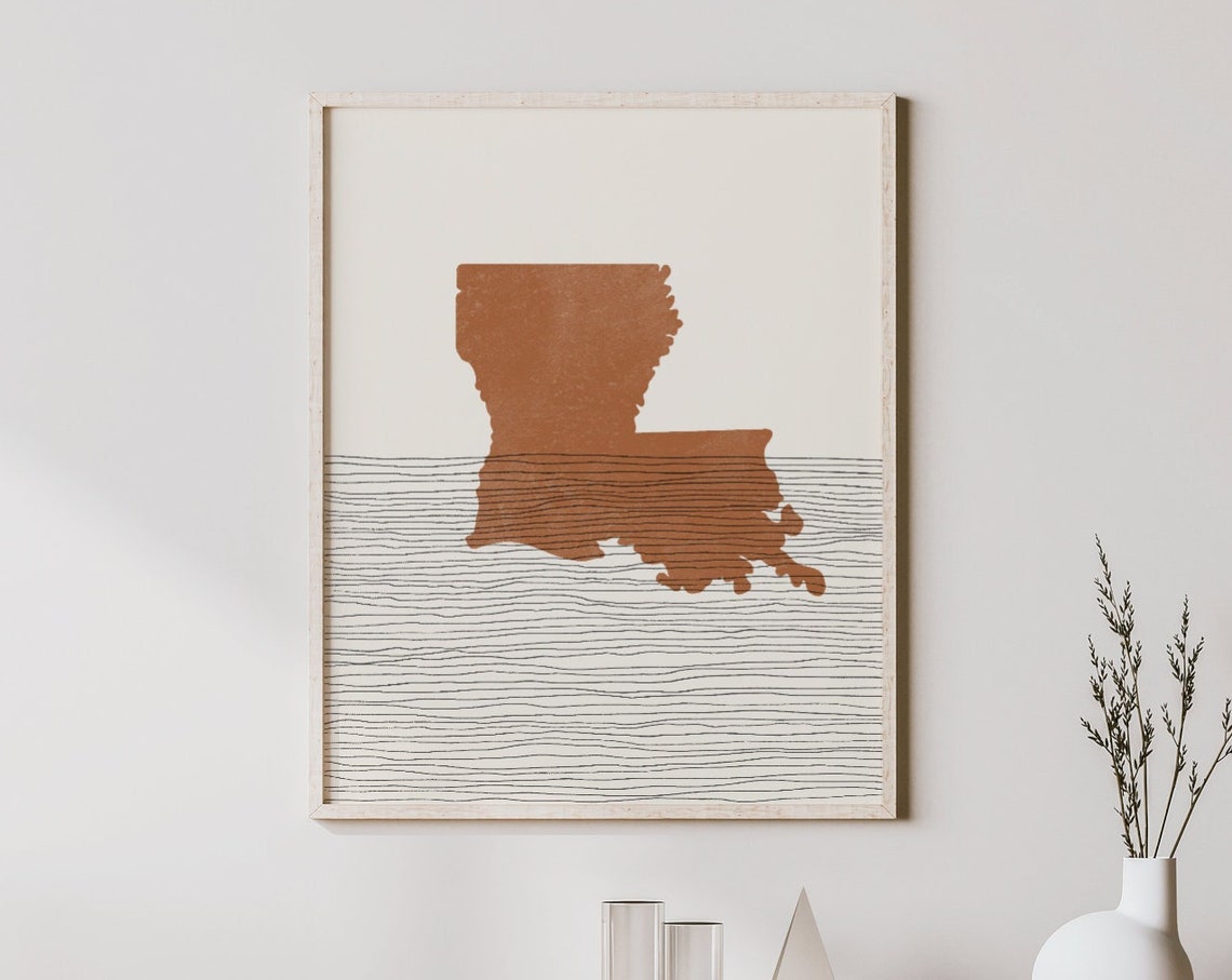 Boho Decor Louisiana Mid Century Wall Art Minimalist And Abstract Print State Map