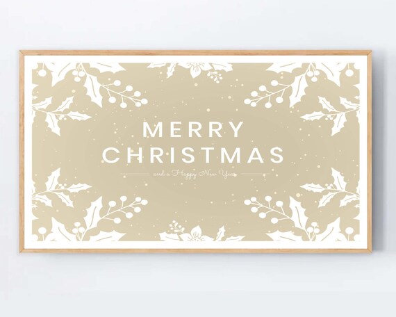 Merry Christmas Elegant Neutral Beige Holly Berry Holiday Art Poster