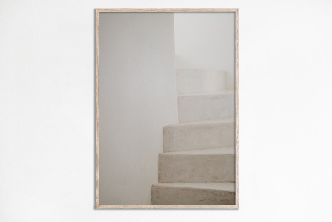 Elegant White Minimalist Staircase Architecture Curve Photo Print