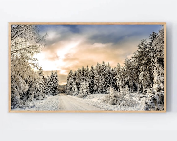 Christmas Winter Snow Scene Wallpaper, Snowy Forest Art Print