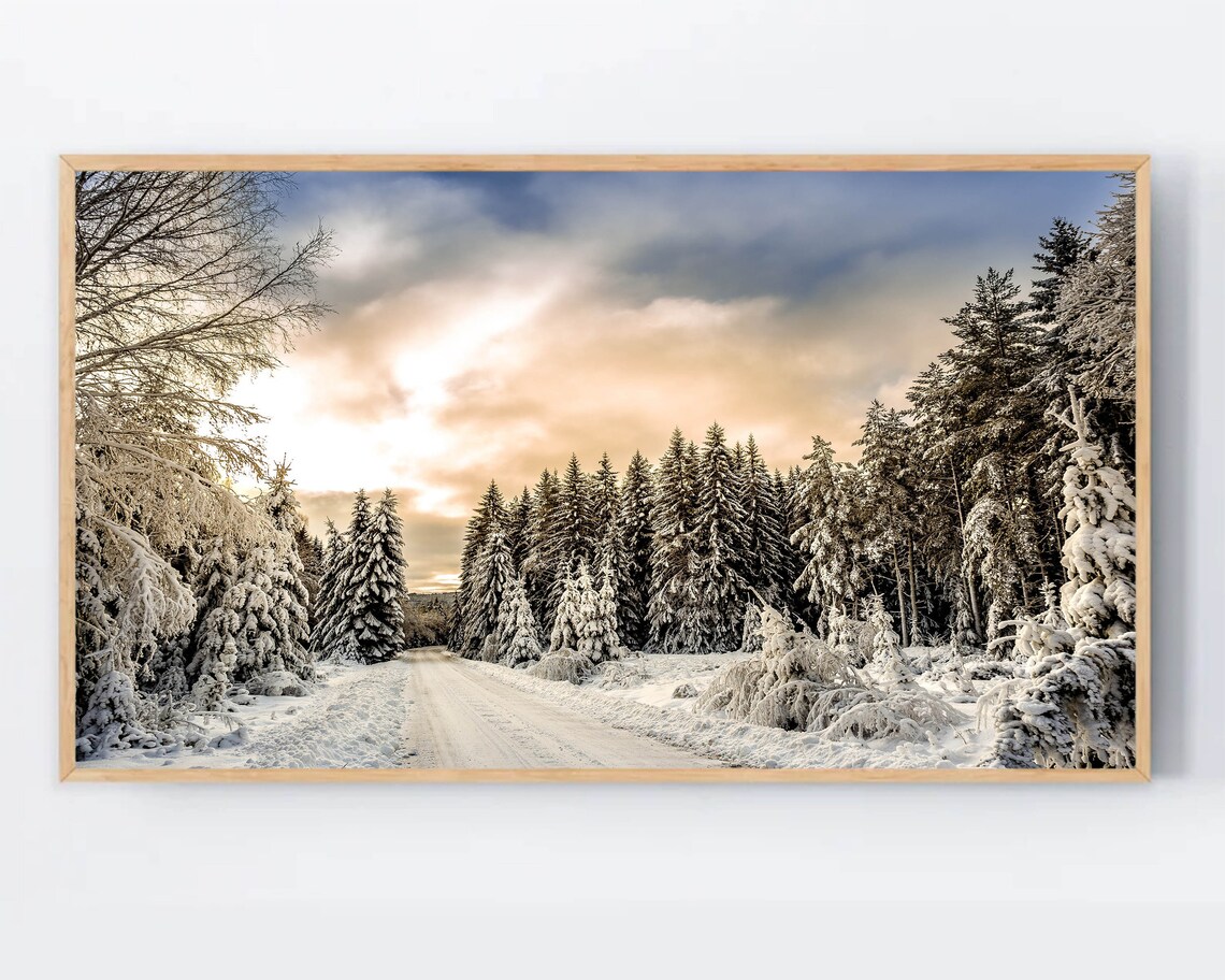 Christmas Winter Snow Scene Wallpaper, Snowy Forest Art Print