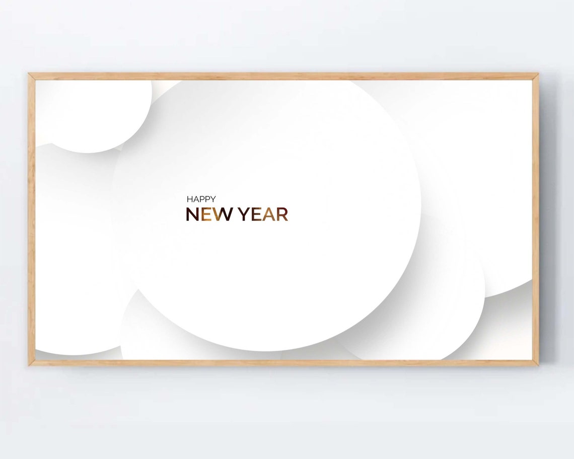 Happy New Year Minimal White Abstract Circles Modern Art Poster