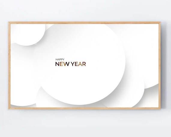 Happy New Year Minimal White Abstract Circles Modern Art Poster
