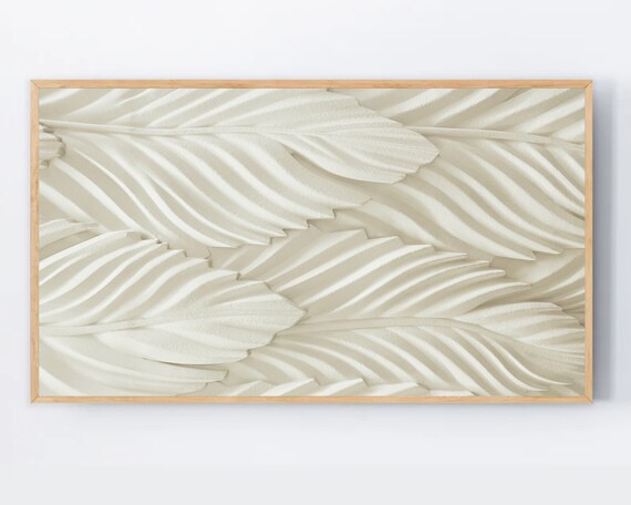 Textured Samsung Frame Tv Art Modern Neutral Home Decor Beige Feather Texture Boho For