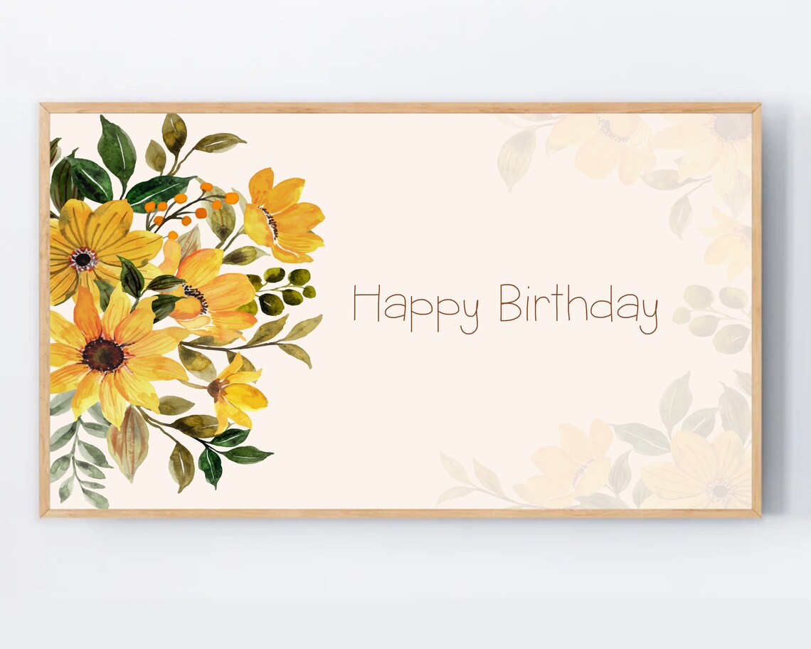 Happy Birthday Watercolor Yellow Floral Minimalist Celebration Art Poster