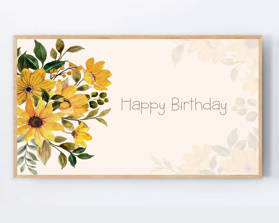 Happy Birthday Watercolor Yellow Floral Minimalist Celebration Art Poster