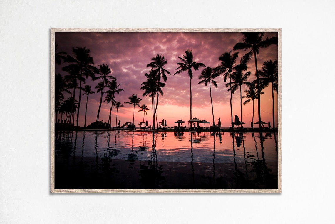 Palm Trees Pink Sunset Infinity Pool Tropical Beach Vibe Poster