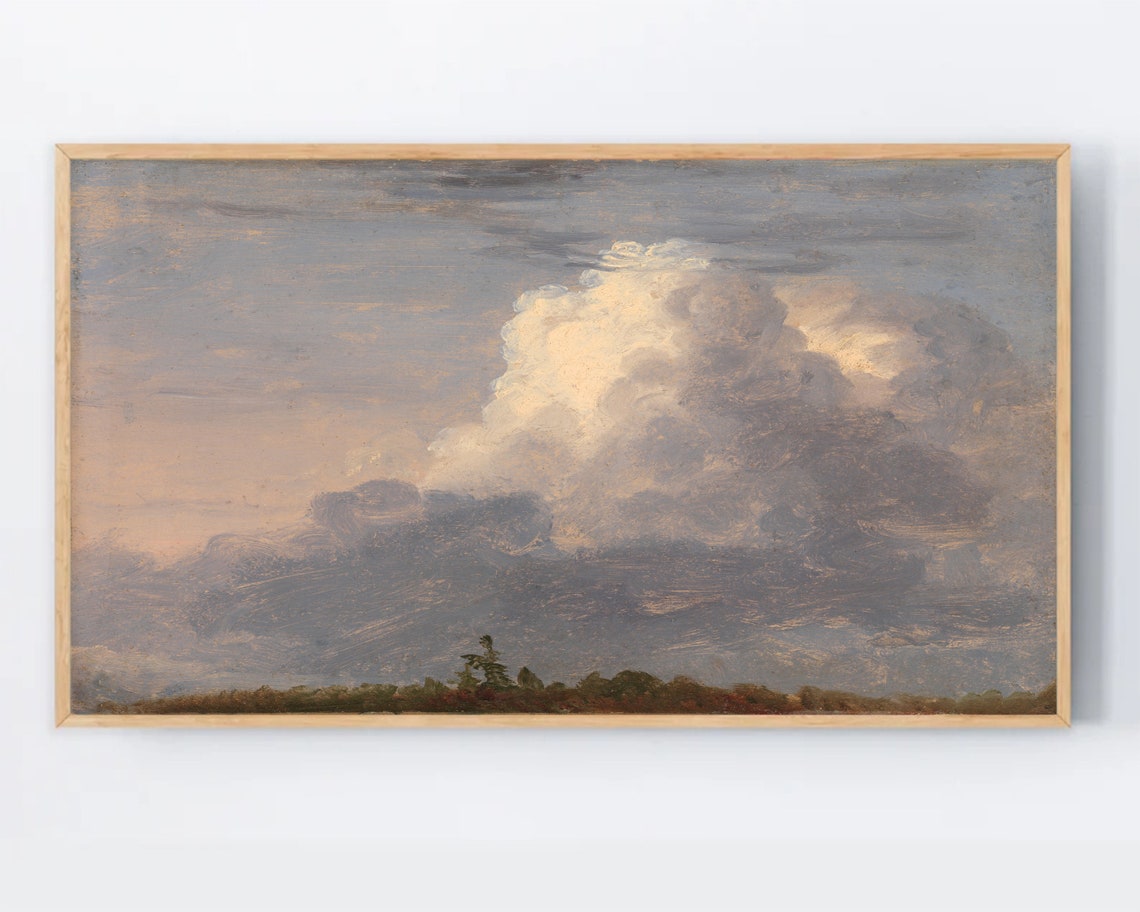 Moody Cloud Study Vintage Landscape Painting Gray Sky Wall Art