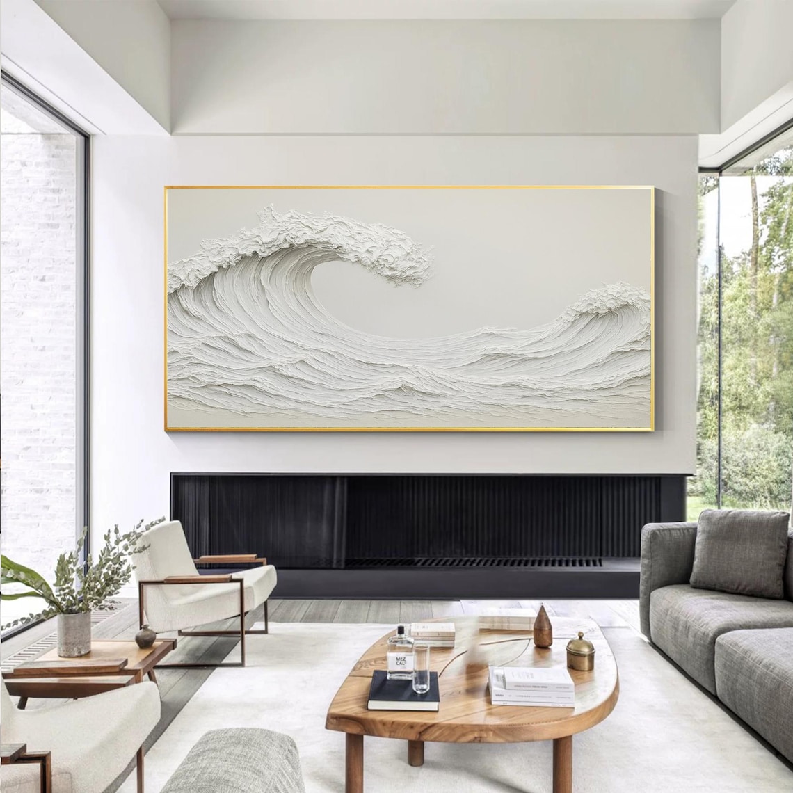 White Wave Textured 3D Ocean Relief, Minimalist - Image 4