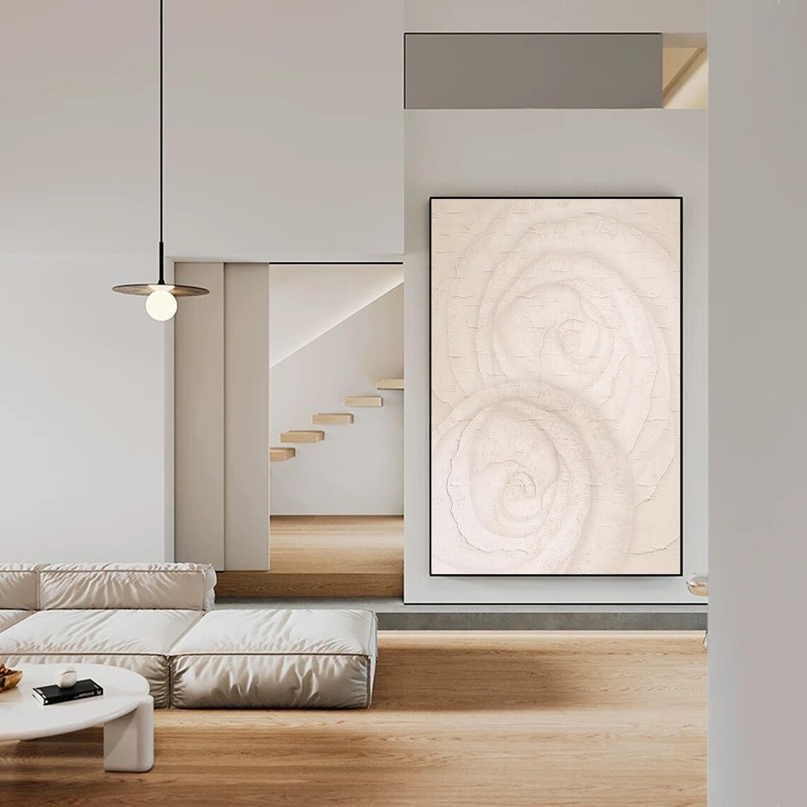 Beige Abstract 3D Textured Painting, Minimalist - Image 2